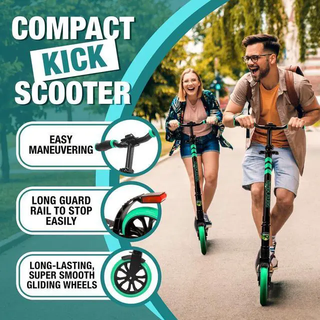 Alt view image 6 of 7 - SereneLife Lightweight and Foldable Kick Scooter - Adjustable Alloy Deck with High Impact Wheels for Kids and Teens (Aqua on Black) - SLTS02