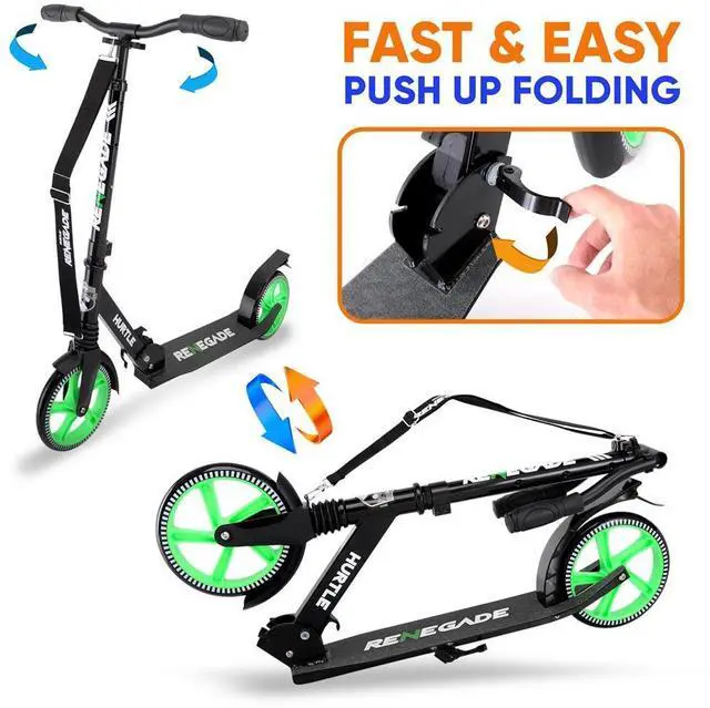 Alt view image 4 of 7 - Hurtle Lightweight and Foldable Kick Scooter - Adjustable Alloy Deck with High Impact Wheels for Teens and Adults (Green) - HURTS56