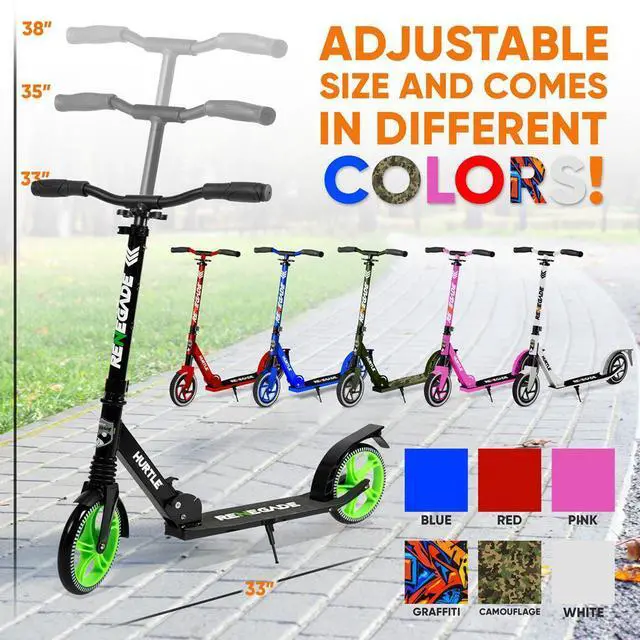 Alt view image 2 of 7 - Hurtle Lightweight and Foldable Kick Scooter - Adjustable Alloy Deck with High Impact Wheels for Teens and Adults (Green) - HURTS56