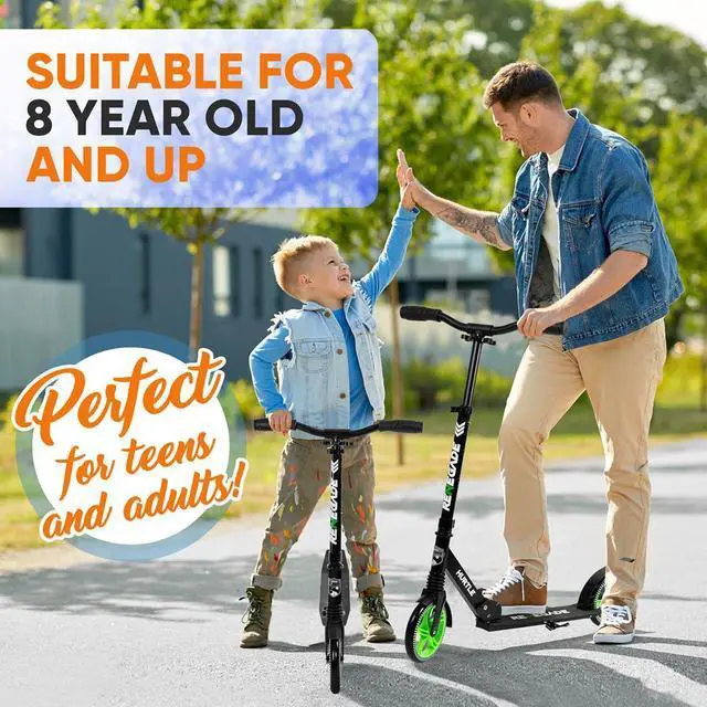 Alt view image 5 of 7 - Hurtle Lightweight and Foldable Kick Scooter - Adjustable Alloy Deck with High Impact Wheels for Teens and Adults (Green) - HURTS56