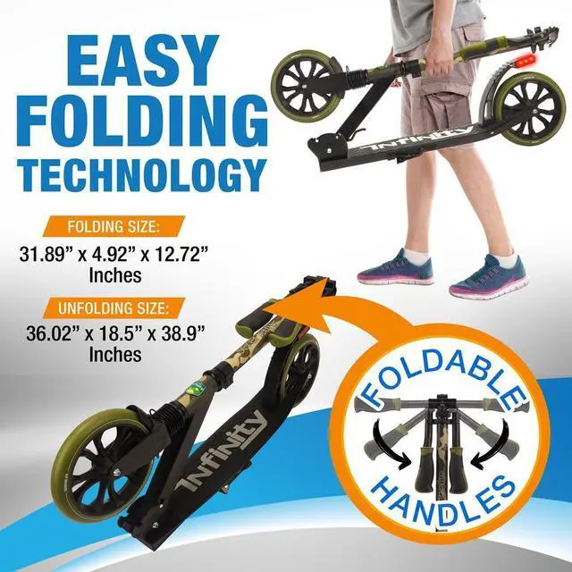 Alt view image 7 of 7 - SereneLife Lightweight and Foldable Kick Scooter - Adjustable Alloy Deck with High Impact Wheels for Kids and Teens (Camo) - SLTS13