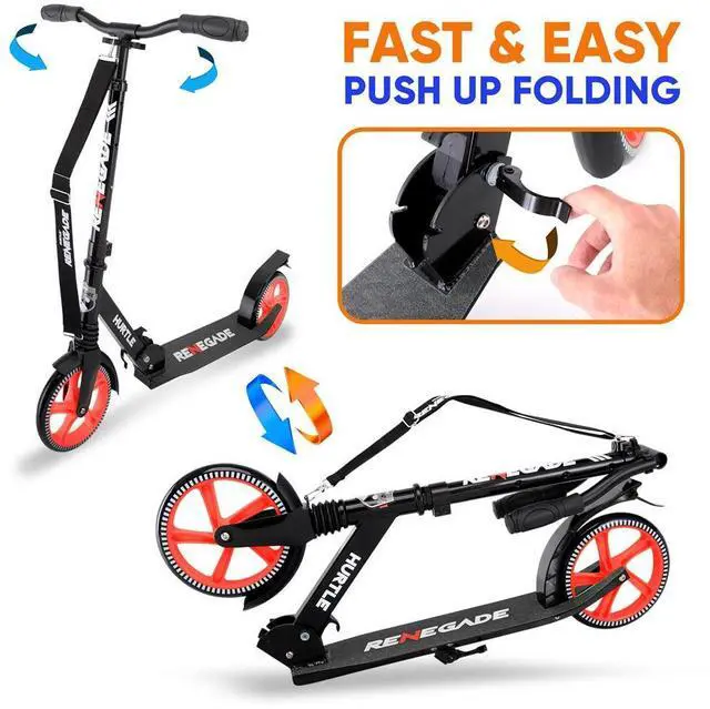 Alt view image 5 of 6 - Hurtle Lightweight and Foldable Kick Scooter - Adjustable Alloy Deck with High Impact Wheels for Teens and Adults (Black) - HURTSBLK