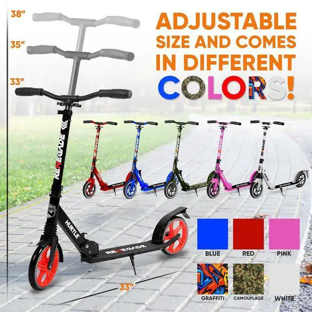 Alt view image 6 of 6 - Hurtle Lightweight and Foldable Kick Scooter - Adjustable Alloy Deck with High Impact Wheels for Teens and Adults (Black) - HURTSBLK