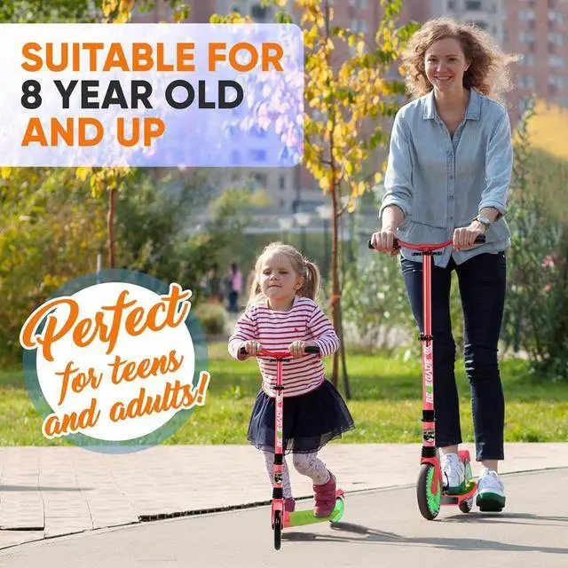 Alt view image 4 of 7 - Hurtle Lightweight and Foldable Kick Scooter - Adjustable Alloy Deck with High Impact Wheels for Teens and Adults (Watermelon) - HURTS89