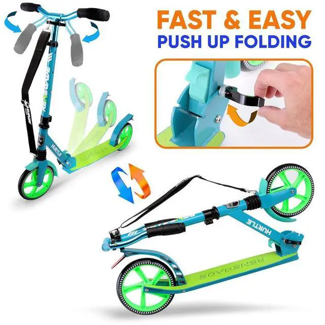 Alt view image 6 of 7 - Hurtle Lightweight and Foldable Kick Scooter - Adjustable Alloy Deck with High Impact Wheels for Teens and Adults (Teal Blue) - HURTSTEL