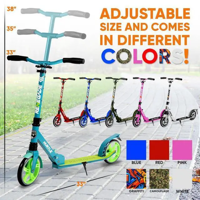 Alt view image 2 of 7 - Hurtle Lightweight and Foldable Kick Scooter - Adjustable Alloy Deck with High Impact Wheels for Teens and Adults (Teal Blue) - HURTSTEL
