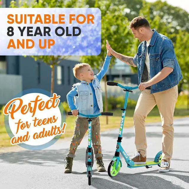 Alt view image 7 of 7 - Hurtle Lightweight and Foldable Kick Scooter - Adjustable Alloy Deck with High Impact Wheels for Teens and Adults (Teal Blue) - HURTSTEL