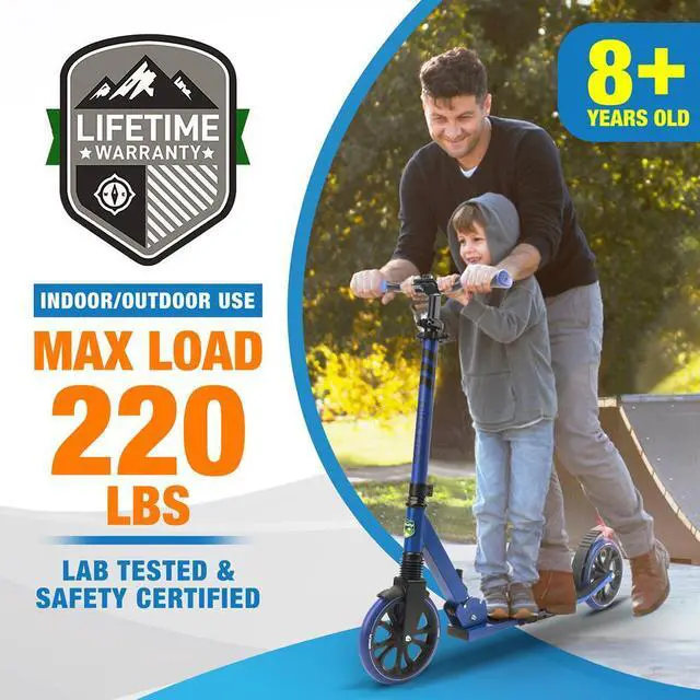 Alt view image 5 of 7 - SereneLife Lightweight and Foldable Kick Scooter - Adjustable Alloy Deck with High Impact Wheels for Teens and Adults (Blue) - SLTS68