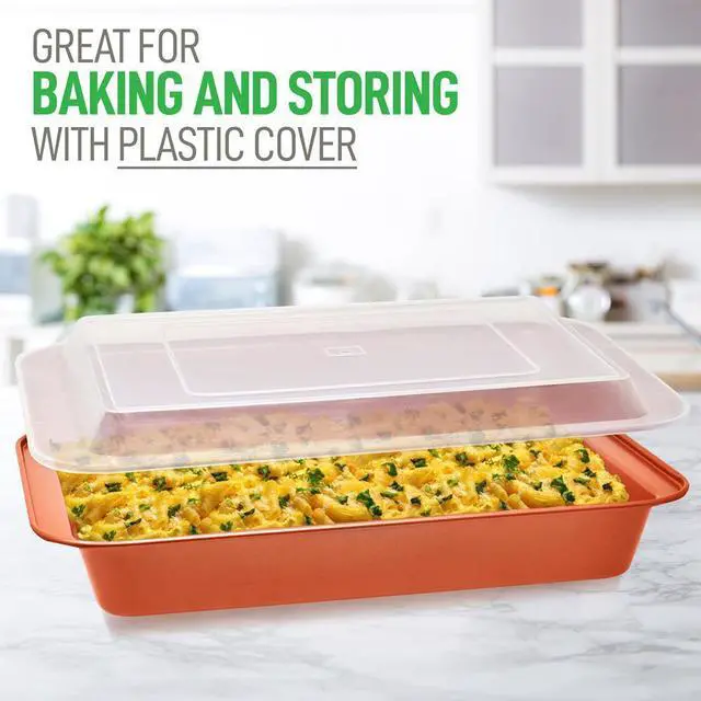 Alt view image 2 of 7 - NutriChef 5-Piece Home Kitchen Bake Pan Set - Non-Stick Carbon Steel, Commercial Grade Restaurant Quality, Includes Cookie Sheets, Rectangular Pan, and Plastic Lid - NC5PCS