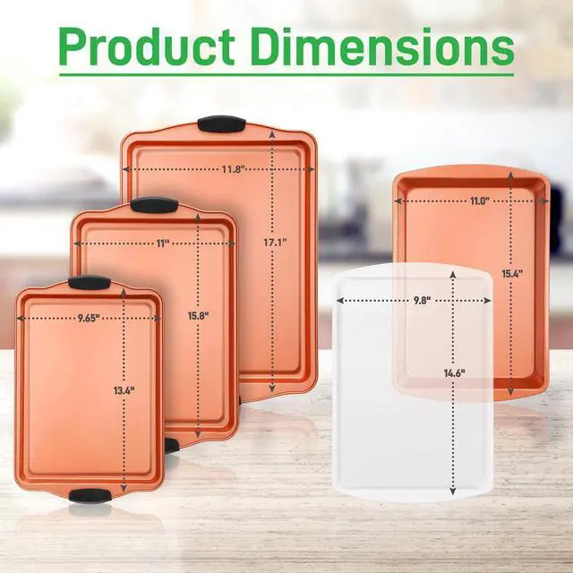 Alt view image 4 of 7 - NutriChef 5-Piece Home Kitchen Bake Pan Set - Non-Stick Carbon Steel, Commercial Grade Restaurant Quality, Includes Cookie Sheets, Rectangular Pan, and Plastic Lid - NC5PCS