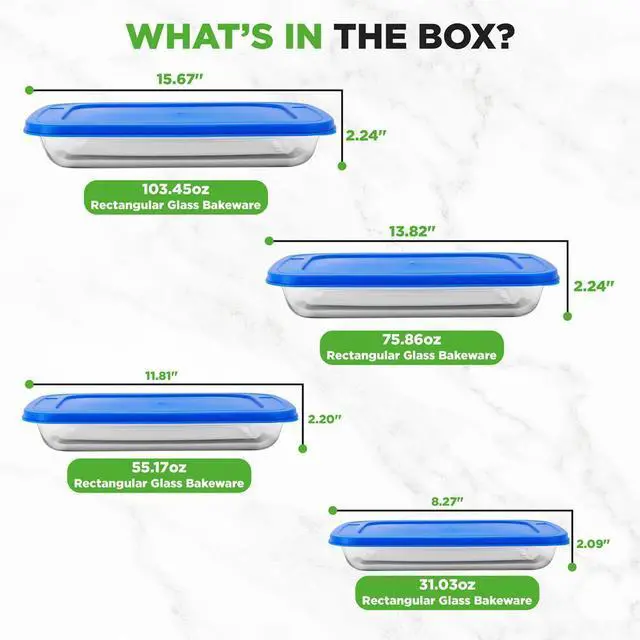 Alt view image 5 of 7 - NutriChef 4-Piece Rectangular Glass Bakeware Set - High Borosilicate Glass Baking Dish with BPA-Free Lids, Heat-Resistant, Dishwasher Safe - NCGL4XBUL