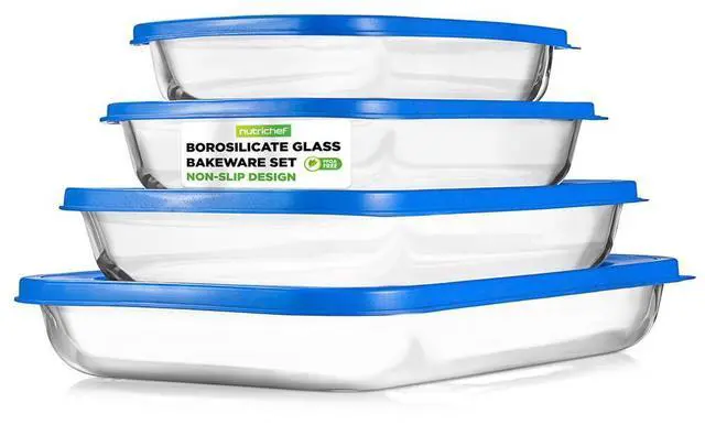 Main image of NutriChef 4-Piece Rectangular Glass Bakeware Set - High Borosilicate Glass Baking Dish with BPA-Free Lids, Heat-Resistant, Dishwasher Safe - NCGL4XBUL