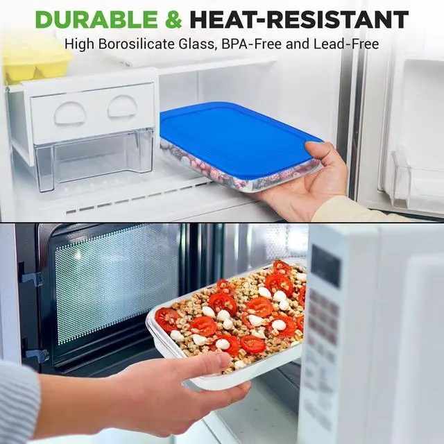 Alt view image 7 of 7 - NutriChef 4-Piece Rectangular Glass Bakeware Set - High Borosilicate Glass Baking Dish with BPA-Free Lids, Heat-Resistant, Dishwasher Safe - NCGL4XBUL