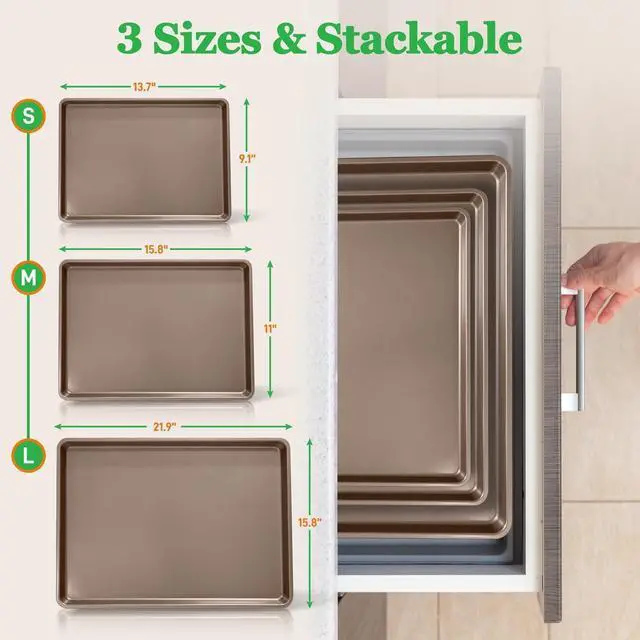 Alt view image 6 of 7 - NutriChef 3-Piece Nonstick Carbon Steel Bakeware Set - Professional Home Kitchen Baking Trays with Gold Silicone Coating - NC3TRBX3
