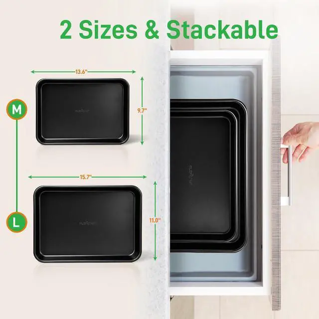 Alt view image 5 of 7 - NutriChef 2-Piece Nonstick Cookie Sheet Baking Pan Set - Professional Quality Kitchen Cooking Non-Stick Bake Trays with Black Coating - NC2TRBL