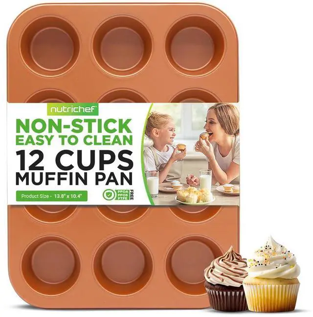 Main image of NutriChef 12-Cup Nonstick Muffin Pan - Professional Heavy Gauge Carbon Steel Bakeware, Dishwasher Safe - BKNCBSCC54MUFP