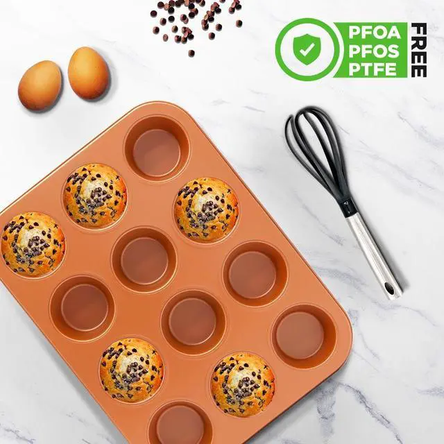 Alt view image 3 of 7 - NutriChef 12-Cup Nonstick Muffin Pan - Professional Heavy Gauge Carbon Steel Bakeware, Dishwasher Safe - BKNCBSCC54MUFP
