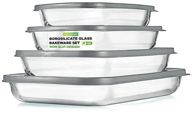 Main image of NutriChef 4-Piece Rectangular Glass Bakeware Set - High Borosilicate Glass Baking Dish with BPA-Free Lids, Heat-Resistant, Dishwasher Safe - NCGL4XGY