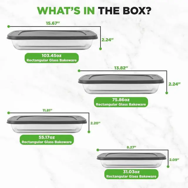 Alt view image 4 of 7 - NutriChef 4-Piece Rectangular Glass Bakeware Set - High Borosilicate Glass Baking Dish with BPA-Free Lids, Heat-Resistant, Dishwasher Safe - NCGL4XGY