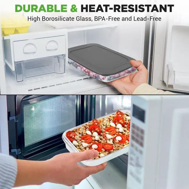 Alt view image 5 of 7 - NutriChef 4-Piece Rectangular Glass Bakeware Set - High Borosilicate Glass Baking Dish with BPA-Free Lids, Heat-Resistant, Dishwasher Safe - NCGL4XGY