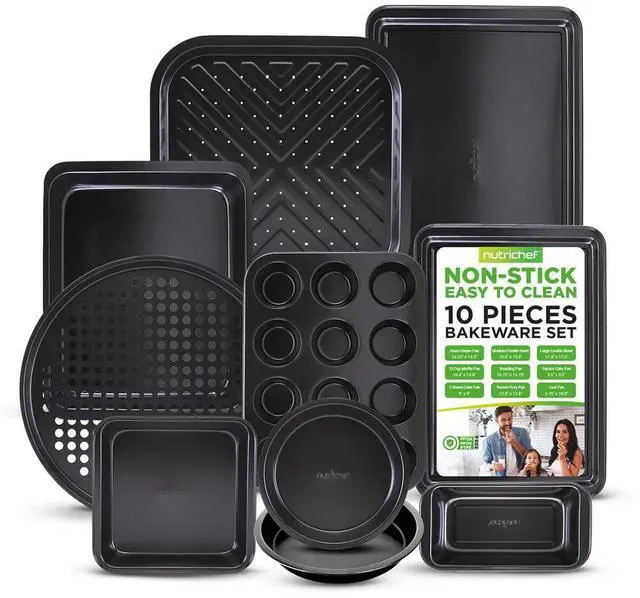 Main image of NutriChef 10-Piece Nonstick Carbon Steel Bakeware Set - Deluxe Kitchen Oven Baking Pans with Gray Coating, Dishwasher Safe - NCBS10S