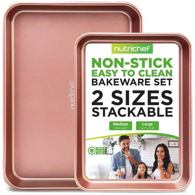 Main image of NutriChef 2-Piece Nonstick Cookie Sheet Baking Pan Set - Deluxe Carbon Steel Baking Trays with Metallic Coating - NC2TRRG