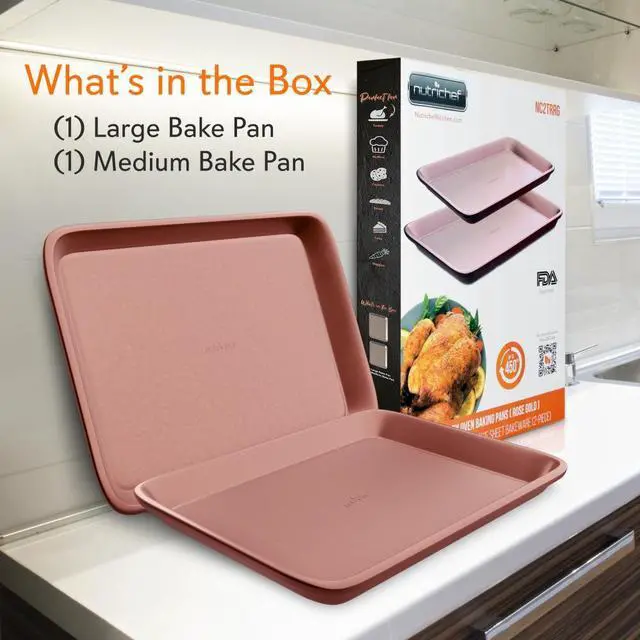 Alt view image 3 of 7 - NutriChef 2-Piece Nonstick Cookie Sheet Baking Pan Set - Deluxe Carbon Steel Baking Trays with Metallic Coating - NC2TRRG