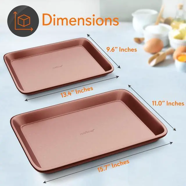 Alt view image 5 of 7 - NutriChef 2-Piece Nonstick Cookie Sheet Baking Pan Set - Deluxe Carbon Steel Baking Trays with Metallic Coating - NC2TRRG