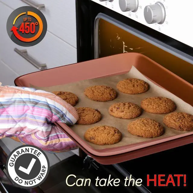 Alt view image 2 of 7 - NutriChef 2-Piece Nonstick Cookie Sheet Baking Pan Set - Deluxe Carbon Steel Baking Trays with Metallic Coating - NC2TRRG