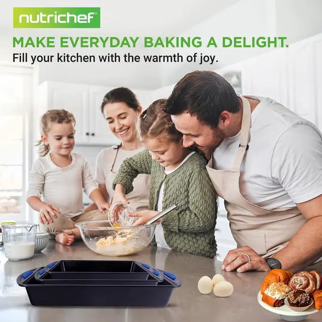 Alt view image 6 of 7 - NutriChef 3pc Nonstick Carbon Steel Cookie Pan Set - Blue Silicone Handles (NCBK3S)