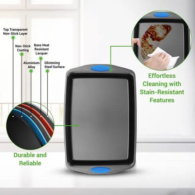 Alt view image 2 of 7 - NutriChef 6pc Nonstick Carbon Steel Bakeware Set  Gray Coating, Blue Silicone Handles - NCRRL6GRY