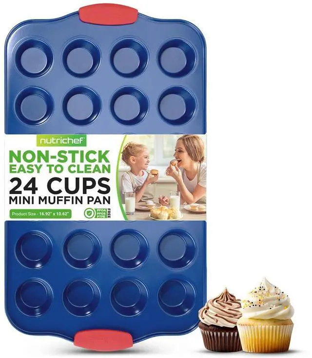 Main image of NutriChef 24-Cup Nonstick Muffin Pan  Blue Coating, Red Silicone Handles - BKNCSBSBL10MUFP