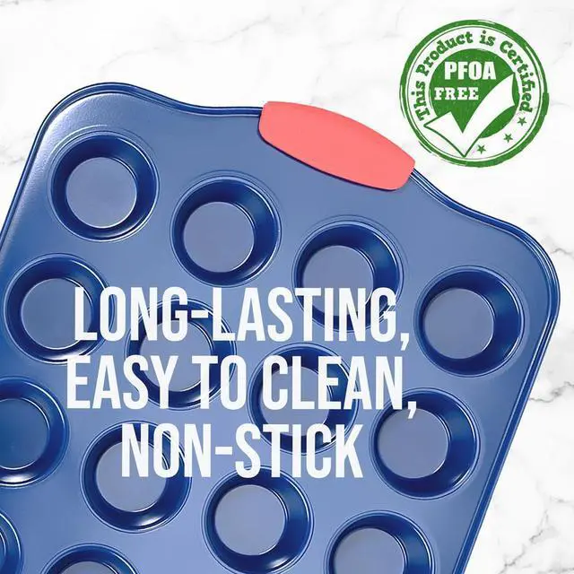 Alt view image 6 of 6 - NutriChef 24-Cup Nonstick Muffin Pan  Blue Coating, Red Silicone Handles - BKNCSBSBL10MUFP