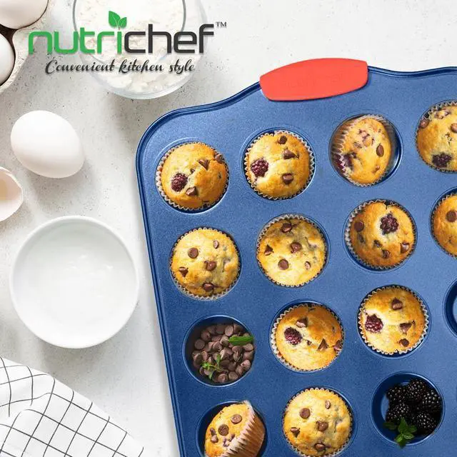 Alt view image 3 of 6 - NutriChef 24-Cup Nonstick Muffin Pan  Blue Coating, Red Silicone Handles - BKNCSBSBL10MUFP