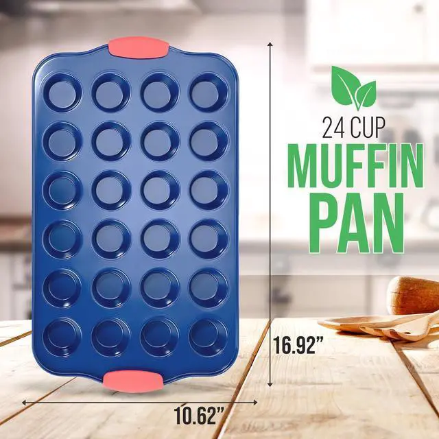 Alt view image 5 of 6 - NutriChef 24-Cup Nonstick Muffin Pan  Blue Coating, Red Silicone Handles - BKNCSBSBL10MUFP