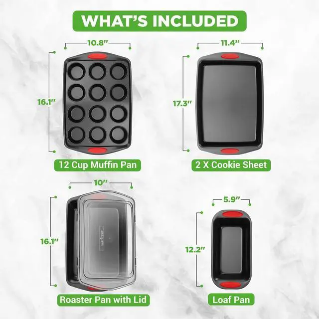 Alt view image 3 of 7 - NutriChef 6pc Nonstick Carbon Steel Bakeware Set  Black Coating, Red Silicone Handles - NCRRL6BLK