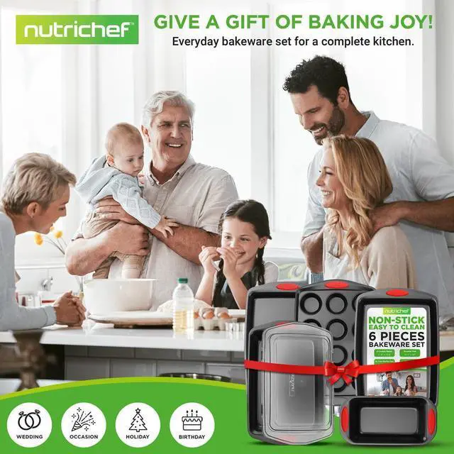 Alt view image 4 of 7 - NutriChef 6pc Nonstick Carbon Steel Bakeware Set  Black Coating, Red Silicone Handles - NCRRL6BLK