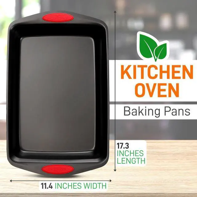 Alt view image 3 of 7 - NutriChef 2pc Nonstick Carbon Steel Baking Pan Set  Black Coating, Red Silicone Handles - NCRL2SBLK