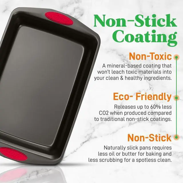 Alt view image 6 of 7 - NutriChef 2pc Nonstick Carbon Steel Baking Pan Set  Black Coating, Red Silicone Handles - NCRL2SBLK