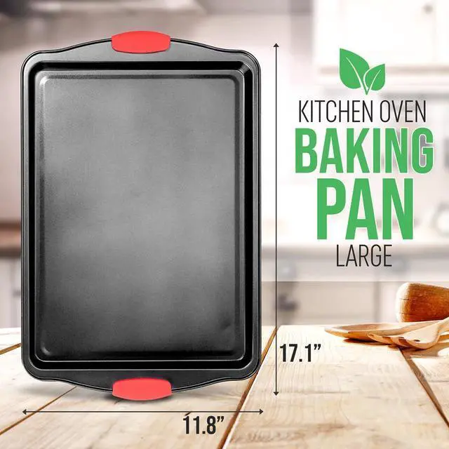 Alt view image 3 of 6 - NutriChef Large Nonstick Cookie Sheet  Gray Coating, Red Silicone Handles - BKNCSBS3SLARGCS