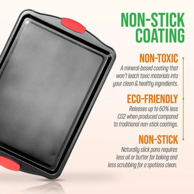 Alt view image 4 of 6 - NutriChef Large Nonstick Cookie Sheet  Gray Coating, Red Silicone Handles - BKNCSBS3SLARGCS