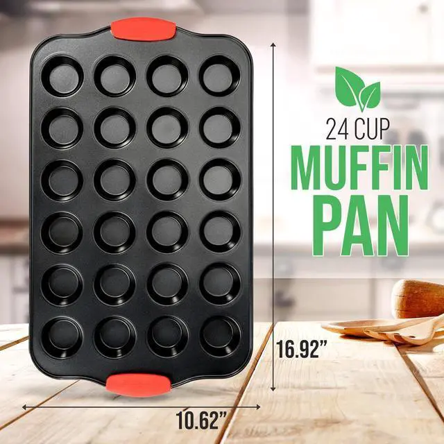 Alt view image 6 of 6 - NutriChef 24-Cup Muffin Pan  Nonstick Gray Coating, Red Silicone Handles - BKNCSBS10SMUFP