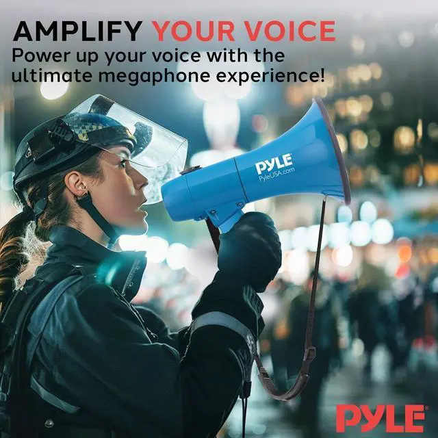 Alt view image 6 of 7 - Pyle 40W Megaphone Siren Bullhorn Speaker  Waterproof, Rechargeable, Portable - PMP80WLTB (Blue)