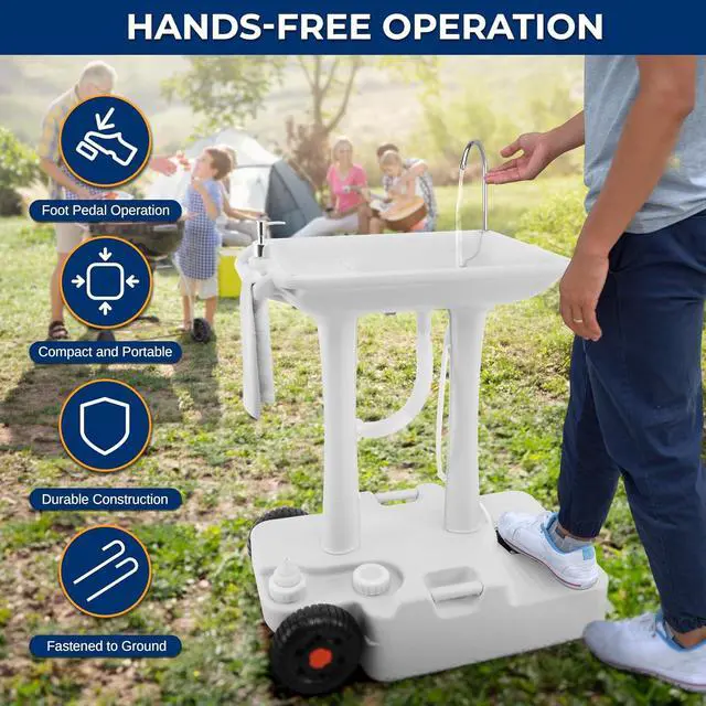 Alt view image 4 of 7 - SereneLife Portable Handwash Sink - Mobile Foot-Pump Water Faucet Washing Station, 7+ Gal. Capacity, Includes Soap Dispenser & Drain Hose