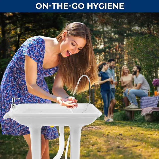 Alt view image 5 of 7 - SereneLife Portable Handwash Sink - Mobile Foot-Pump Water Faucet Washing Station, 7+ Gal. Capacity, Includes Soap Dispenser & Drain Hose