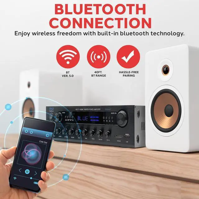 Alt view image 7 of 7 - Pyle 400W Power Bluetooth Stereo Amplifier Receiver  FM Radio, USB & SD Card, Microphone Inputs - PHDA6BT