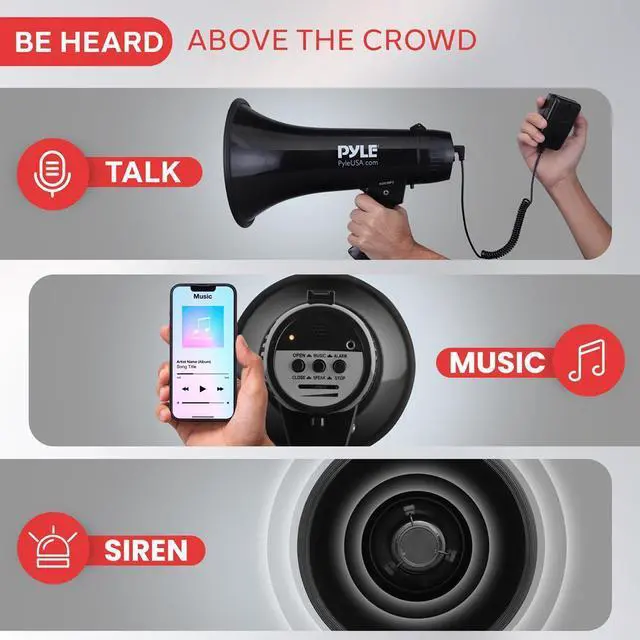 Alt view image 4 of 7 - Pyle 40W Megaphone with Aux/MP3 Input  Talk, Siren & Music Modes, Handheld Microphone - PMP43IN