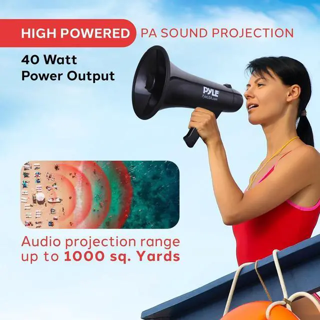 Alt view image 3 of 7 - Pyle 40W Megaphone with Aux/MP3 Input  Talk, Siren & Music Modes, Handheld Microphone - PMP43IN