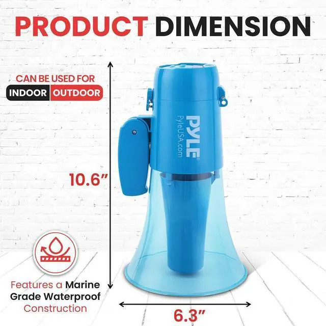 Alt view image 5 of 7 - Pyle 30W Megaphone Siren Bullhorn Speaker  Waterproof, Portable, Adjustable Tone and Volume - PMP36WLT