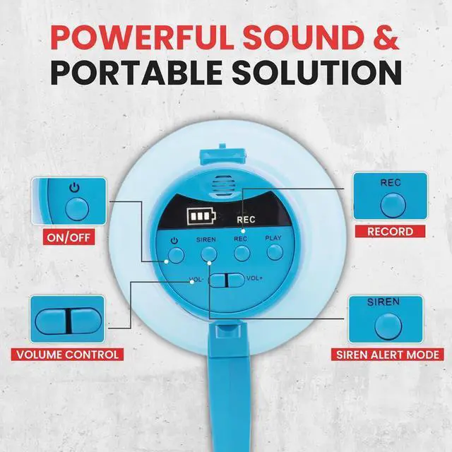 Alt view image 7 of 7 - Pyle 30W Megaphone Siren Bullhorn Speaker  Waterproof, Portable, Adjustable Tone and Volume - PMP36WLT